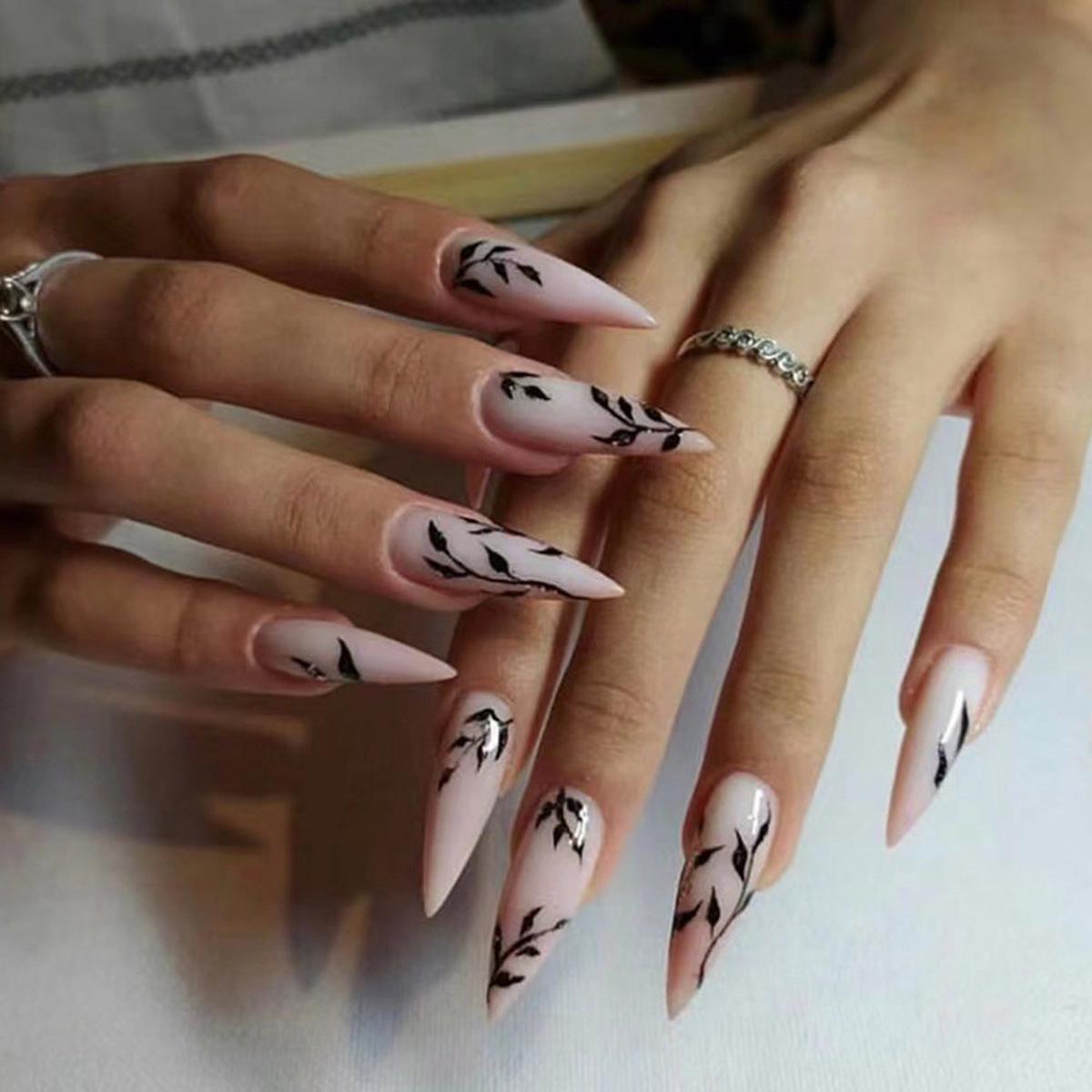 Whimsical Blossom Long Stiletto Pink Press On Nail Set with Elegant Floral Design
