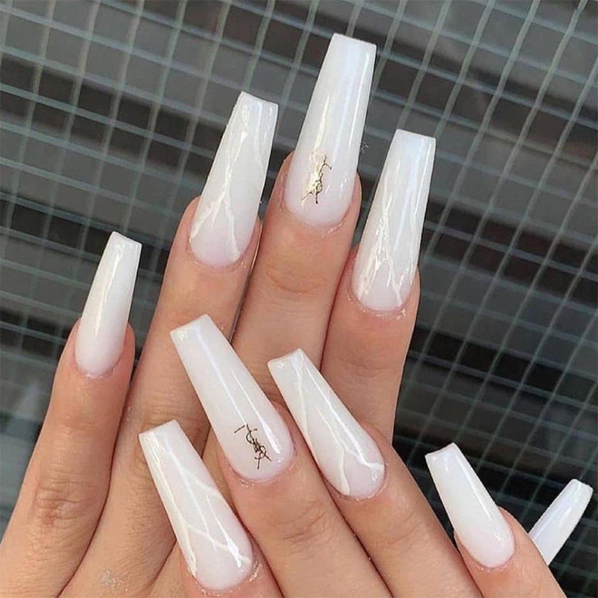 YSL Ombre Ballerina Long Coffin White Everyday Press On Nails