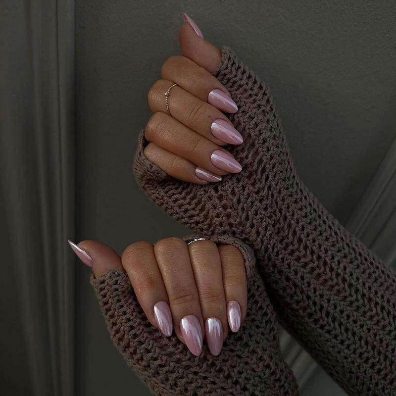 Amusement Medium Almond Pink Glossy Press On Nails