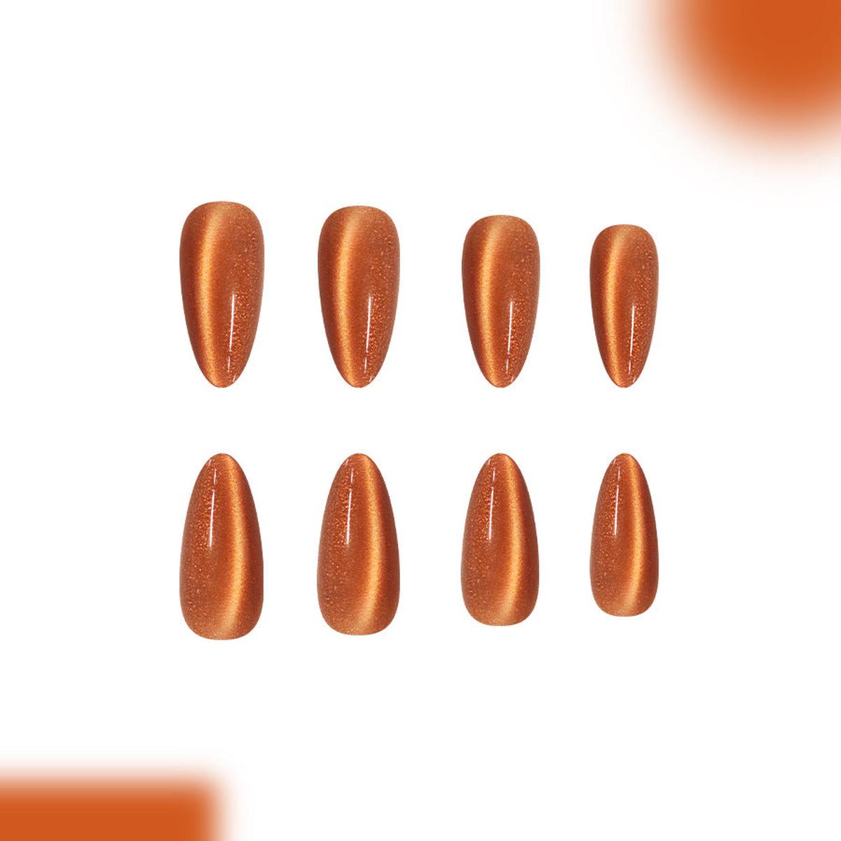 Autumn Glow Vibrant Long Almond Shaped Shimmering Burnt Orange Press On Nail Set