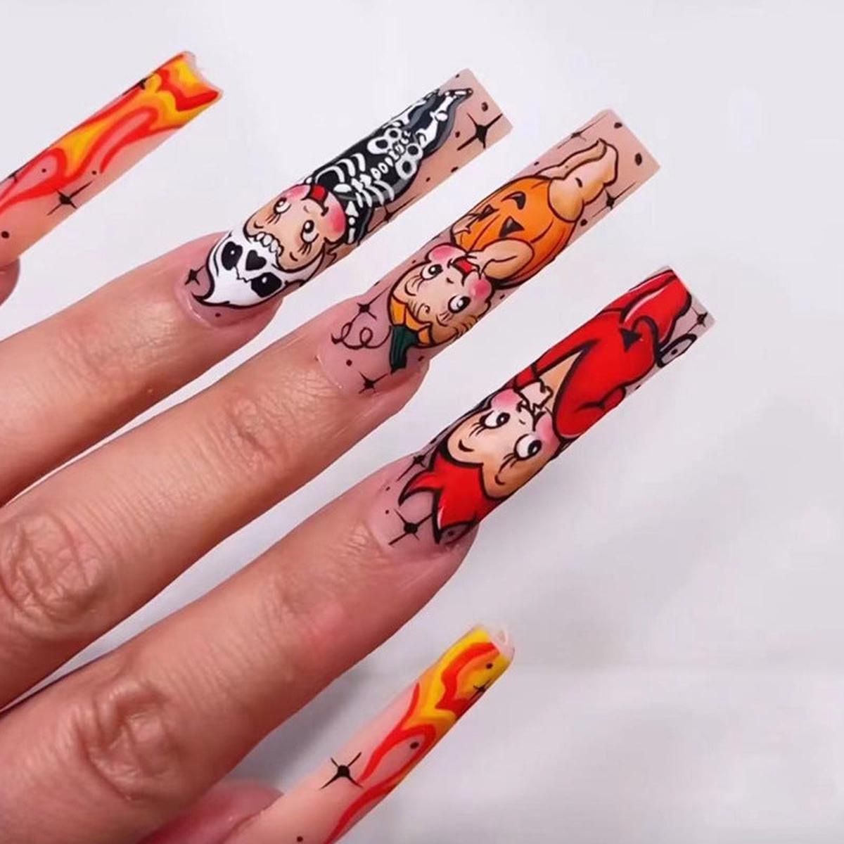 All Dressed Up Long Square Multicolor Halloween Press On Nails