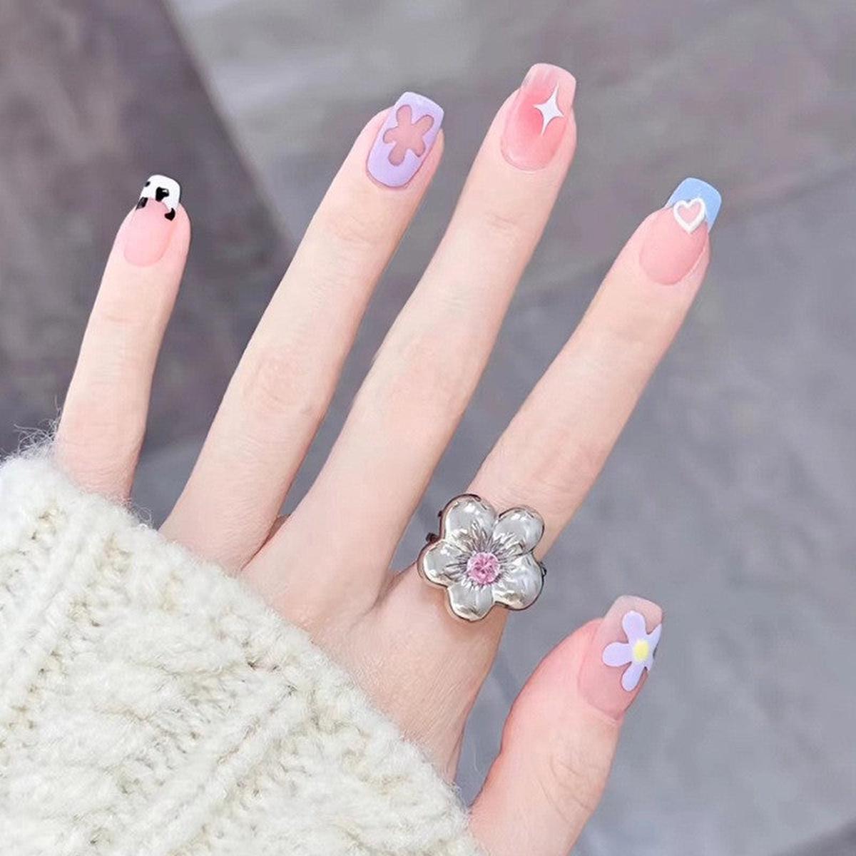 Truly So Funny Medium Squoval Pink Cute Press On Nails