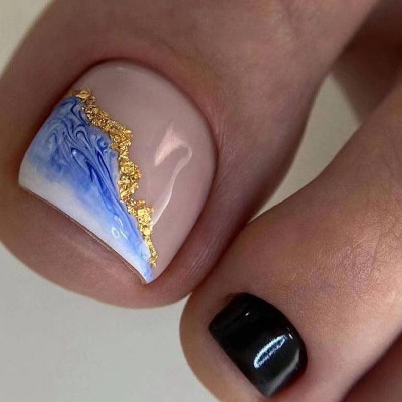 Australian Wave Blue Glossy Press On Toenails