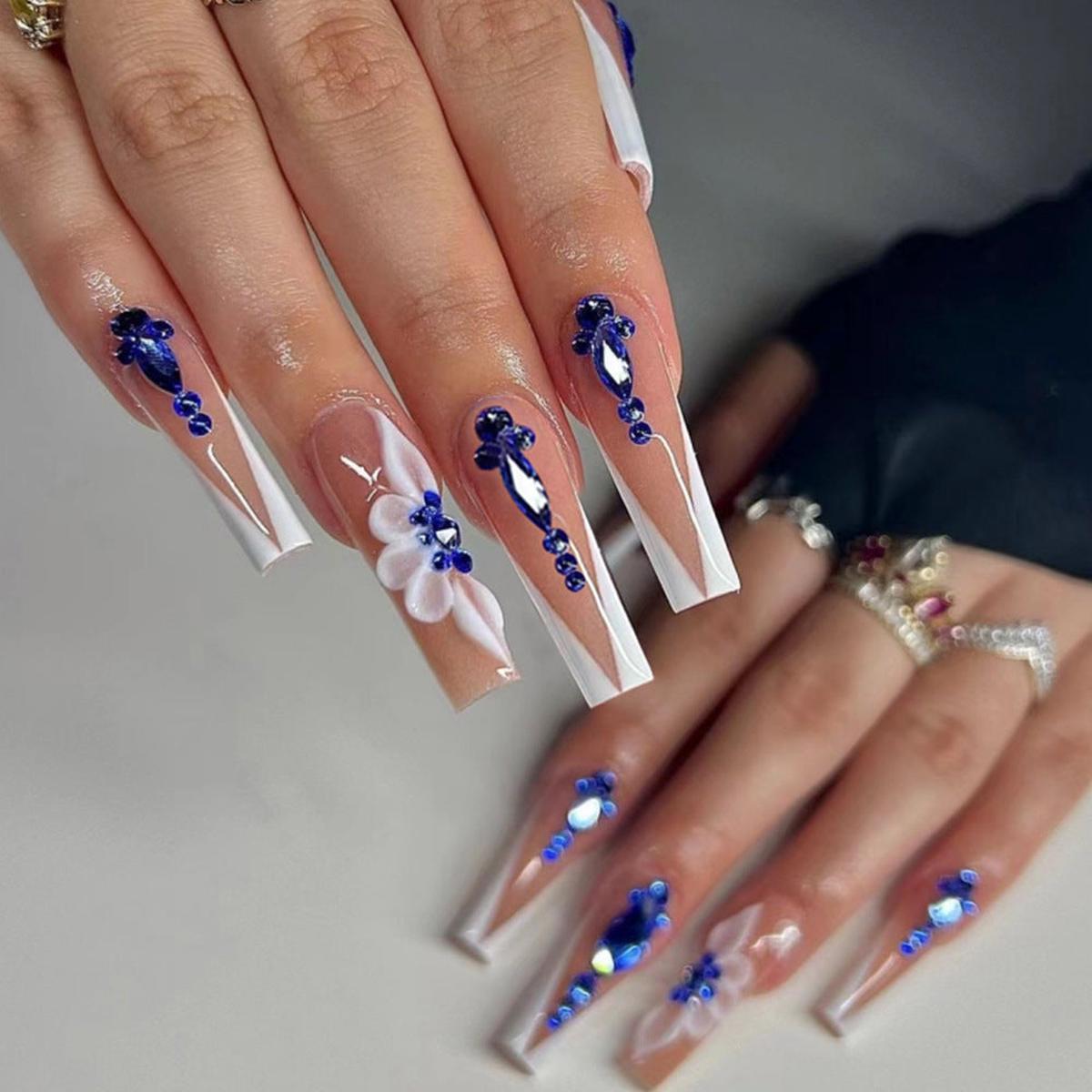 Unaware Beauty Long Coffin Blue Studded Press On Nails