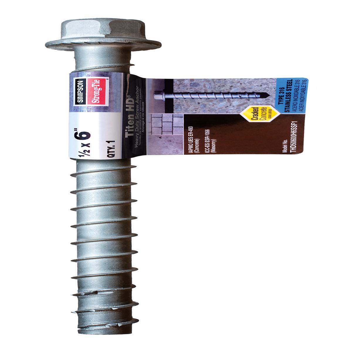 Simpson THD50600H6SSF1 Titen HD 1/2 in. x 6 in. Type 316 Stainless-Steel Heavy-Duty Screw Anchor