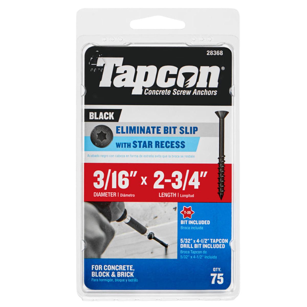 Tapcon 28368 3/16" X 2-3/4" STAR HEAD BLACK SCREW ANCHOR 75CT