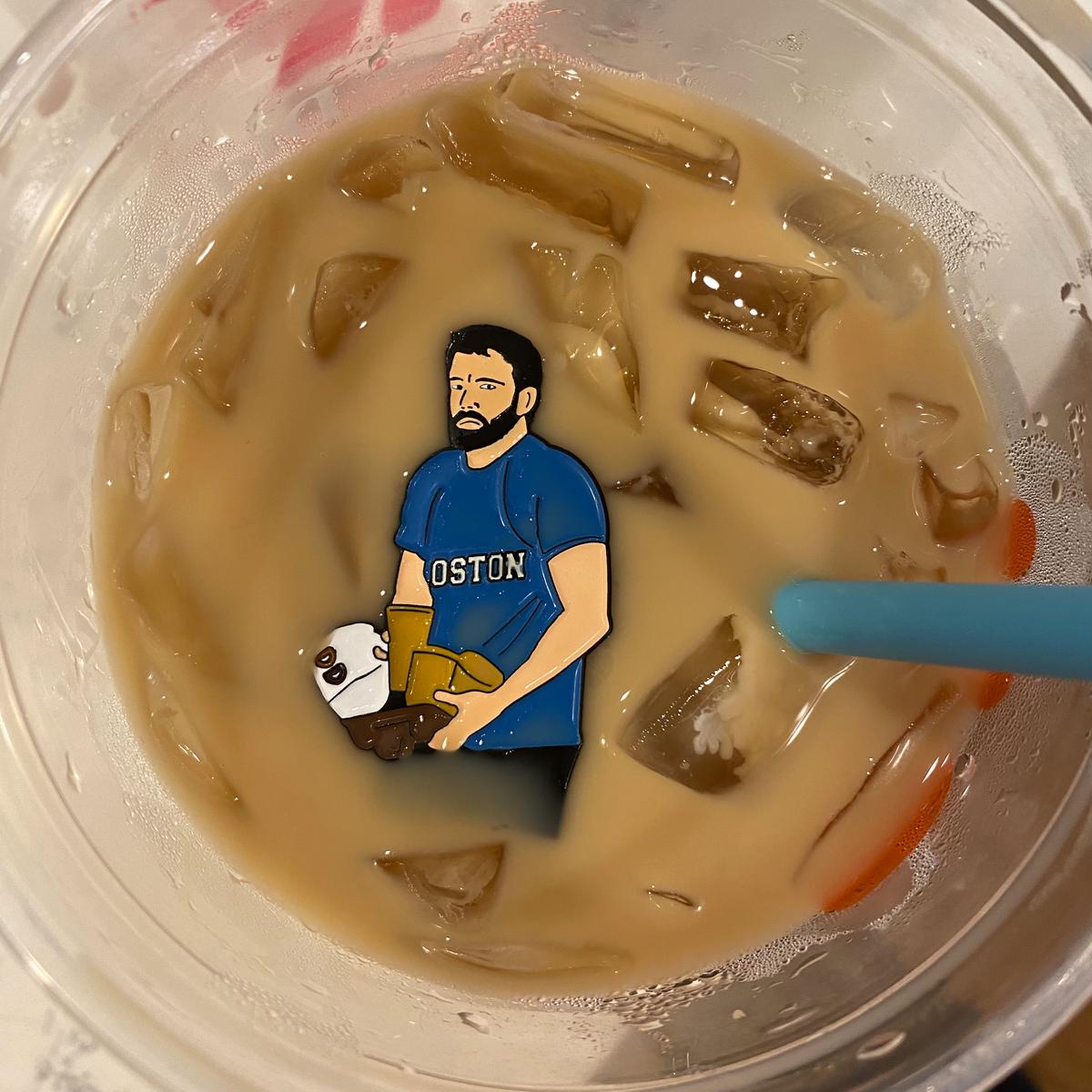 Boston Man with Coffee Enamel Pin