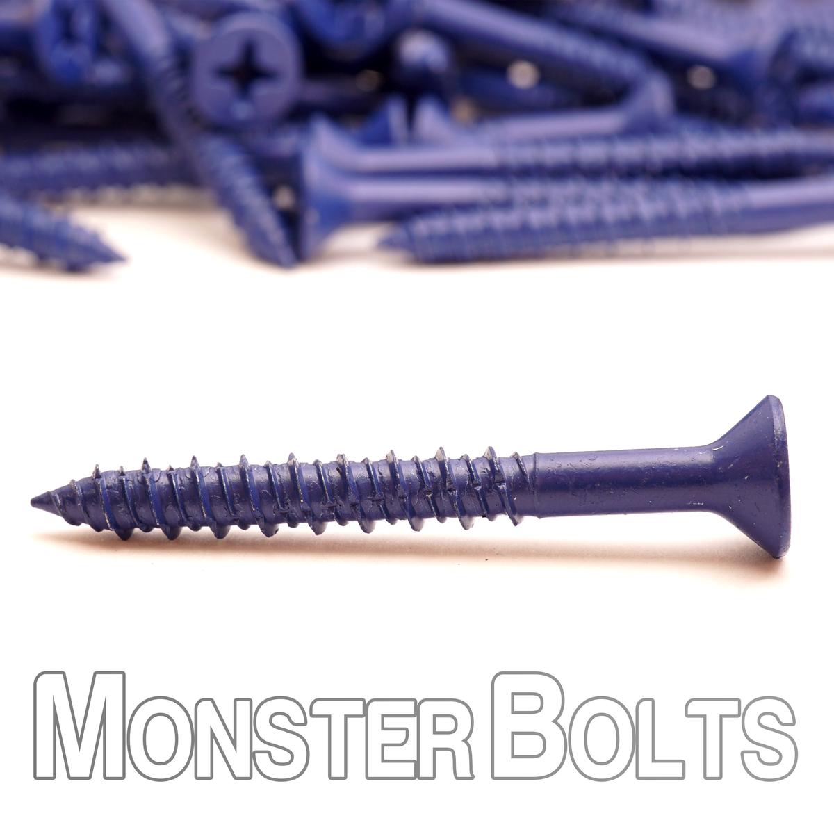 Bulk 1/4" Flat Head Phillips Commercial Concrete Screws  Blue Finish  Monster Bolts