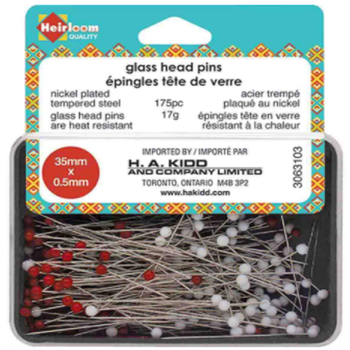 HEIRLOOM Glass Head Pins - Red & White - 17g - (35mm x 0.5)